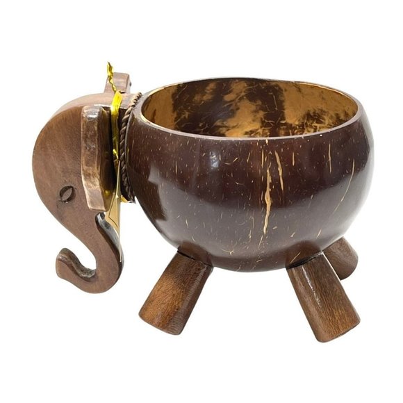 Hand Carved Wooden Elephant Bowl - Picture 1 of 12